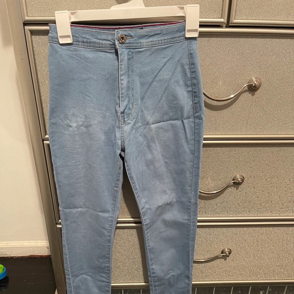 High waist light wash denim stretchy jeans